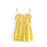 Nukty Women Summer Dress Female Sexy Lace Cutout Pattern Stitching Three-dimensional Chest Support Thin Suspenders Mini Dresses Woman