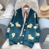Women Winter Knit Sweater Coat V Neck Sheep Cardigans Christmas Sweaters Warm Knitwear Sueter Mujer Long Jacket