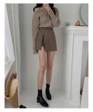 Nukty Mini Skirts Women Irregular Solid Side-slit Stretchy Korean Style Trendy Chic OL High Waist Female Bottom Popular Spring Autumn