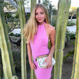 Nukty Summer Gradient Backless Knit Dress Women New Mini Beach Party Halter Dress Holiday Slim Ladies Stretch Sweater Dress