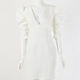White Half Sleeve Backless Summer Dress Women Mini Bodycon Dress Elegant Party Deep V Sexy Dresses Vestidos