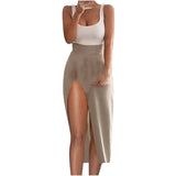 Solid Split Skirt Women A-Line Trendy Y2K Skirts Elegant Beach Casual High Waist Party Streetwear Beach Slim E-girl Mini Skirt