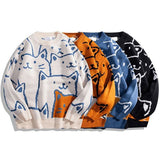 Nukty Japanese Harajuku Vintage Sweater Men Autumn Winter New Cartoon Loose Knitted Sweater Hip Hop Streetwear Knitwear Pullovers