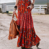 Nukty Summer Long Patchwork Print A-Line Skirt Floral Skirt Women Casual Beach Faldas Female Boho Elastic Waist Holiday Maxi Skirts