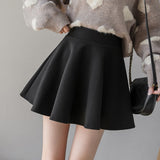 Nukty PU Pleated Skirt Autumn Women Solid Color Leather Winter Skirts Womens Slim High Waist Saia Faldas Chic Zipper Mini Skirt