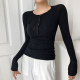 Nukty Spring Thin Cotton T-shirts Tees Women's Elastic Slim Solid Soft Semi-transparent O-neck Tshirt Top Real Photos
