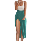 Solid Split Skirt Women A-Line Trendy Y2K Skirts Elegant Beach Casual High Waist Party Streetwear Beach Slim E-girl Mini Skirt