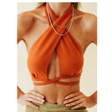 Nukty Women Y2k Corset Camisole Cropped Bustier Top Fashion Solid Vest Summer Sexy Halter Lace-up Streetwear Slim Fit Basic Tees
