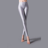 Nukty Women Solid Color Pants Leggings Shinny Elasticity Casual Trousers Fluorescent Spandex Candy Ankle-Length Knitted Bottom