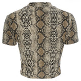 Nukty Sexy Crop Top Women Snake Print Tank Top Slim Primer High Collar Vest Harajuku Crop Tank Top T Shirt Femme Girls Camis Tops