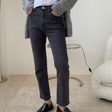 Nukty Spring And Autumn Women's Casual Solid Color High-rise Slim Straight-leg Jeans