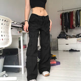 Pockets Pathwork Low Waist Baggy Jeans Streetwear Women 90S Bright Line Grunge 90S Jeans Cargo Pants Wide Leg Harajuku