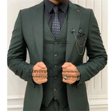 Nukty Classic Dark Green Slim Fit Men Suits Peak Lapel Wedding Tuxedo Groom Prom Male Blazer 3 Pieces Jacket Pant Vest Terno Masculino