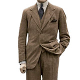 Nukty Grey Herringbone Men's Suit Tweed British Style Custom Made Male Suit Slim Fit Blazer Wedding Suits for Men 3 Pieces