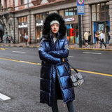 New Women Long Coat Parkas Female Glossy Winter Warm Thicken Faux Fur Coats Silver Down Jacket Parker Jacket Coat