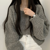 Y2K South Korean Chic Spring Hundred Candy-colored Cover Head Loose Thick Line Casual Lantern Sleeve Knitted Soft Sweater Woman