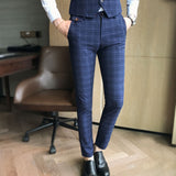 Nukty Luxury Men's Check Vest Suit Trousers Men's Formal Wear Wedding Dress Large Size Casual Business Men's Suit Vest Trousers