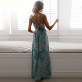 Nukty Sexy Spaghetti Strap Beach Bohemia Dresses for Women V-neck Gown Floral Print Boho Bow Hollow backless Long Maxi Dresses Female