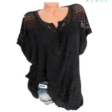 Nukty Summer Short Sleeve Womens Blouses And Tops Loose White Lace Patchwork Shirt 5xl 6xl Women Tops shirts Casual Clothes
