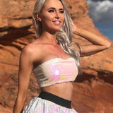 Bling Sequins Crop Tops Sexy Women Strapless Tube Top Stretchy Vest Festival Rave Clothing Stage Performance Party Clubwear