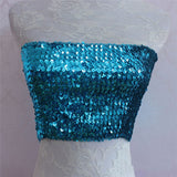 Bling Sequins Crop Tops Sexy Women Strapless Tube Top Stretchy Vest Festival Rave Clothing Stage Performance Party Clubwear