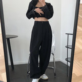 Nukty Spring and Autumn Women's Casual Solid Color High Waist Loose Wide Leg Pants