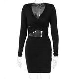 Hollow Out Sexy Mini Dress Fashion Bodycon Long Sleeve Casual Streetwear Autumn V Neck Elegant Dresses Party Dress Women
