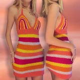 Nukty Sexy Women Knitted Bodycon Dresses Y2K Elegant Lady Chic Women Sleeveless Sleeveless Halter Bandage Dress Beach Vacation Clothes