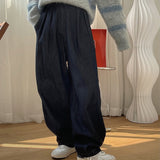 Nukty Autumn And Winter Women's Casual Solid Color High-rise Loose Wide-leg Jeans