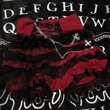 Original Design Lolita Rock punk multi-layer lace pant skirt Dark Ribbon Summer Winter Japanese gothic black mesh mini skirt