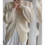 Y2K Beaded Knit Cardigan Women's V-neck Elegant Autumn and Winter Knit Top Soft Loose Women's Coat Mohair Sweater Beautiful