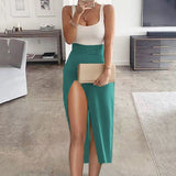 Solid Split Skirt Women A-Line Trendy Y2K Skirts Elegant Beach Casual High Waist Party Streetwear Beach Slim E-girl Mini Skirt