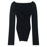 Nukty Spring Women's Sweater Square Neck Long Sleeve Knitted Sweater Pullover Jumper Fashion Elegant Knit Top White Black