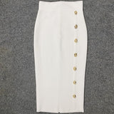 Summer Elegant Midi Pencil Skirt High Waist Bandgae Skirt Black Elastic Bandage Skirts Button Women Clothes