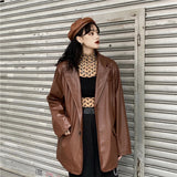 Nukty Korean Black Leather Moto Jacket Vintage Warm Female Loose Leather Suit Blazers Streetwear Fashion Women's Winter Coat New