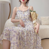 Nukty Women Summer Print Floral Midi Dress Vintage Franch Style Female Strapless Party Dress Casual Holiday Lady Boho Vestido
