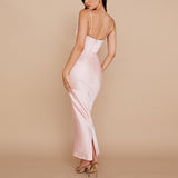 Summer Satin Maxi Bodycon Dress Women Party Dress New Arrivals Pink Fishbone Dress Celebrity Evening Club Night Dresses
