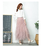 Nukty Fashion Tutu Tulle Skirt Women Long Maxi Skirt Spring Summer Korean Black Pink High Waist Pleated Skirt Female