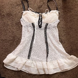 Nukty Retro Grunge Corset Cami Top Low Cut White Lace Transparent Ruffles Hem Sleeveless Vest E-girl Punk Harajuku Emo Alt Clothes