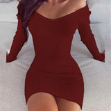 Nukty Sexy Club Off Shoulder Long Sleeve Bodycon Dress For Women Winter White Knitted Sweater Mini Woman Dresses Robe Femme