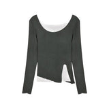 Y2K T-shirt Female Sexy Off Shoulder Gray Two-piece Inner Bottoming Shirt Spring New Long-sleeved Tights