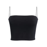 Black Basic Tank Tops Tees Sleeveless Backless Spaghtti Strap Crop Tube Top Casual Fashion Fitness Buttons Tee Vest Tanks Camis