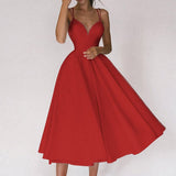 Sexy Deep V-neck Spaghetti Strap Dresses Women Backless Party Club Dress Solid Color Elegant Midi Dress Vestidos Christmas Dress