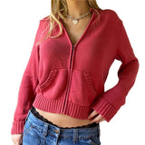 Women Zip Up Hood Cardigan Sweaters Solid Long Sleeve Drawstring Knit Hoodies Y2K Lightweight Sweatshirts