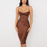 High Quality Summer Corset Dress Women White Spaghetti Strap Dress Padded Bustier Satin Bodycon Dress Sexy Party Dress Clubwear