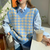 Y2K Houndstooth Vest Pullover Women's Knitted Vest New Autumn and Winter Loose Korean Outdoor Sweater Waistcoat