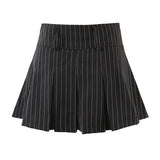 Nukty New Spring Summer Chic Vintage Preppy Style Striped High-Waist Pleated Mini Skirt Thin Hot Girl A-Line Skirt Women Fashion