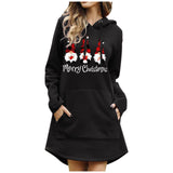 Nukty Women Christmas Sweatshirts Casual Solid Color Printing Pullover Hooded Pocket Long Sleeve Dress Платье #8