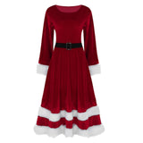 Nukty Christmas Dress Women Velvet Mrs Santa Claus Costume Ladies Soft Outfit Vintage Elegant Winter Plus Size Midi Dresses Платье