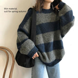 Thin Oversized Sweater Women Vintage Loose Pullover Casual Striped Sweaters Knitted Jumper Fashion Streetwear Sueter Mujer